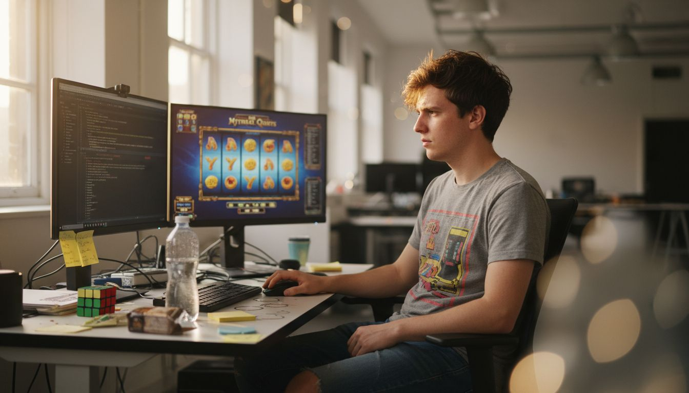 Game developer working on slot machine code