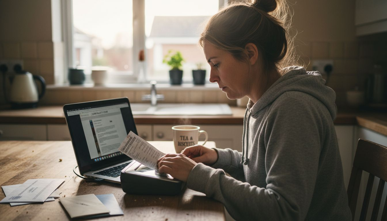 Woman verifying casino account documents at home
