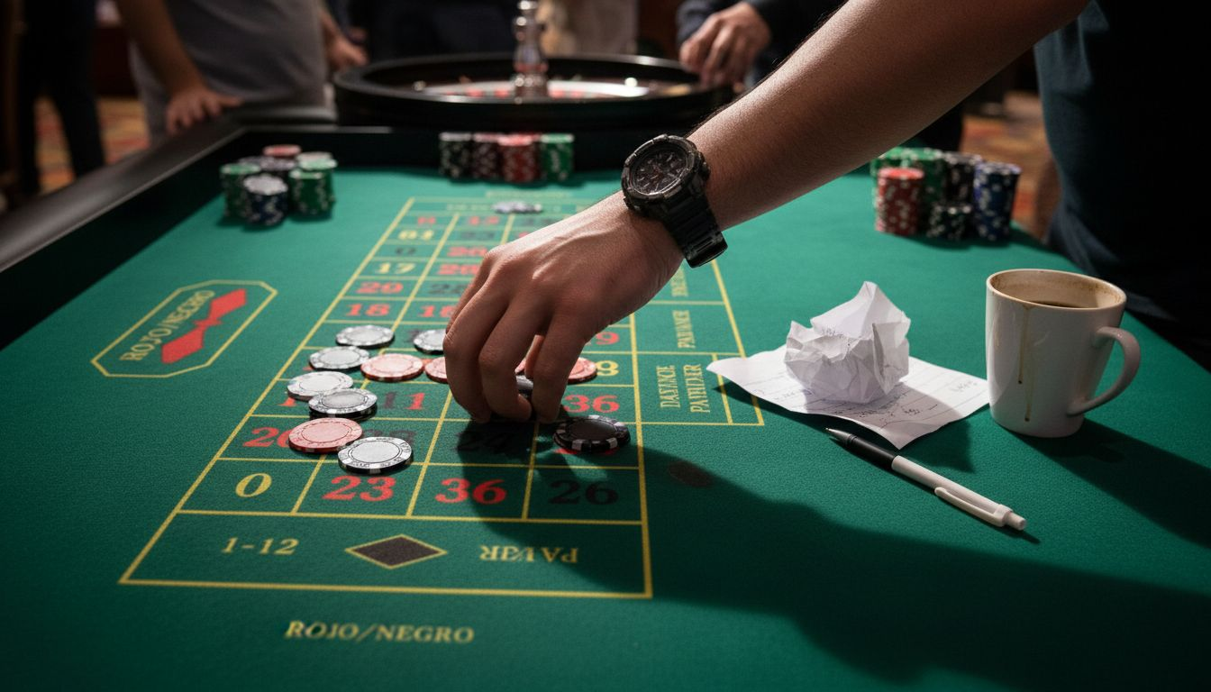 Una mano apostando fichas sobre la ruleta