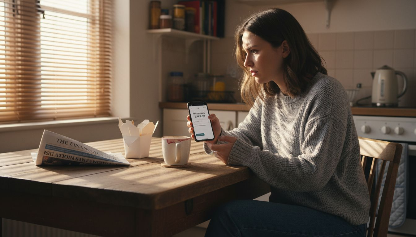 Woman reviewing payout process on banking app