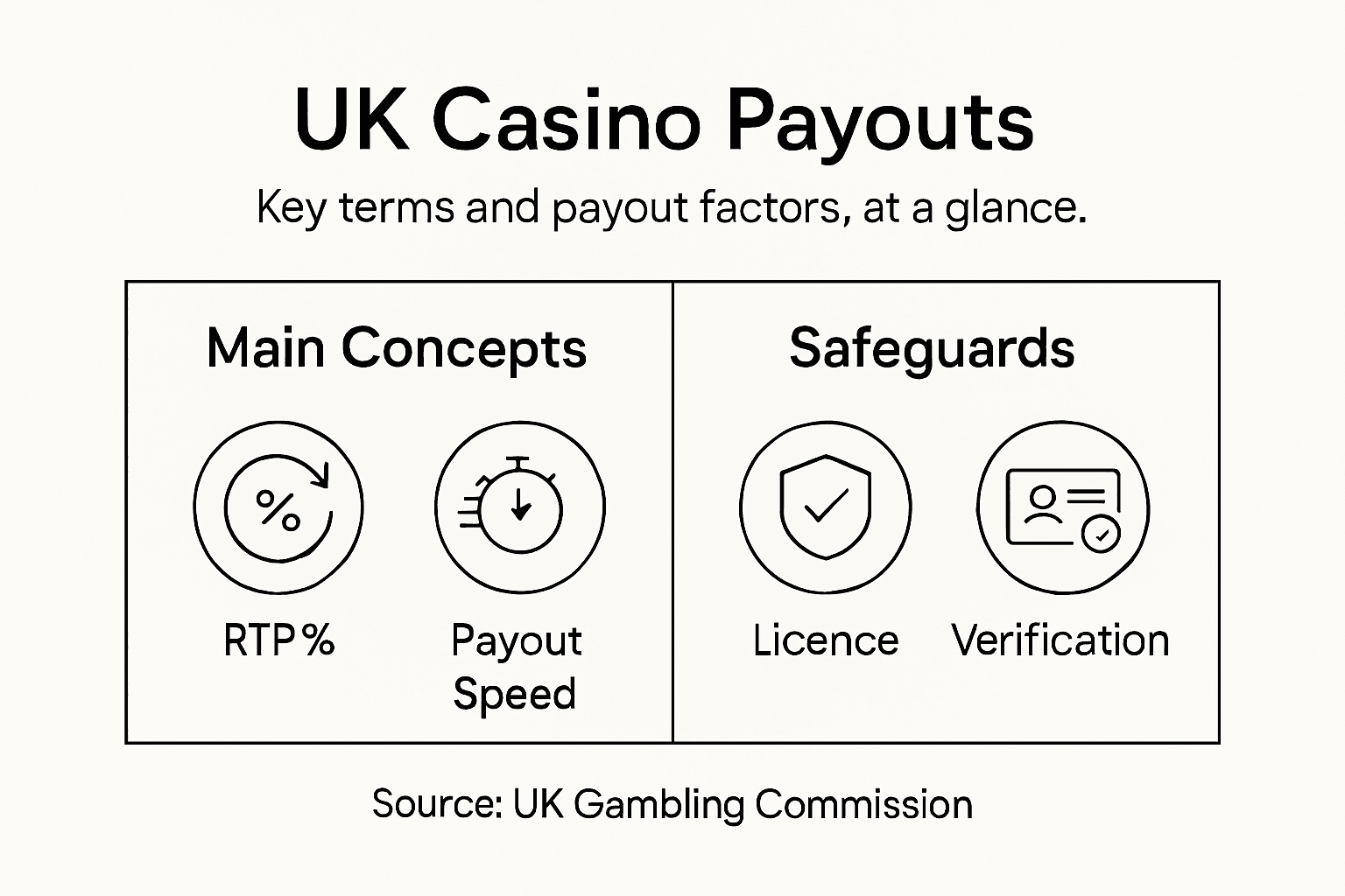 Infographic showing UK casino payout terms and factors