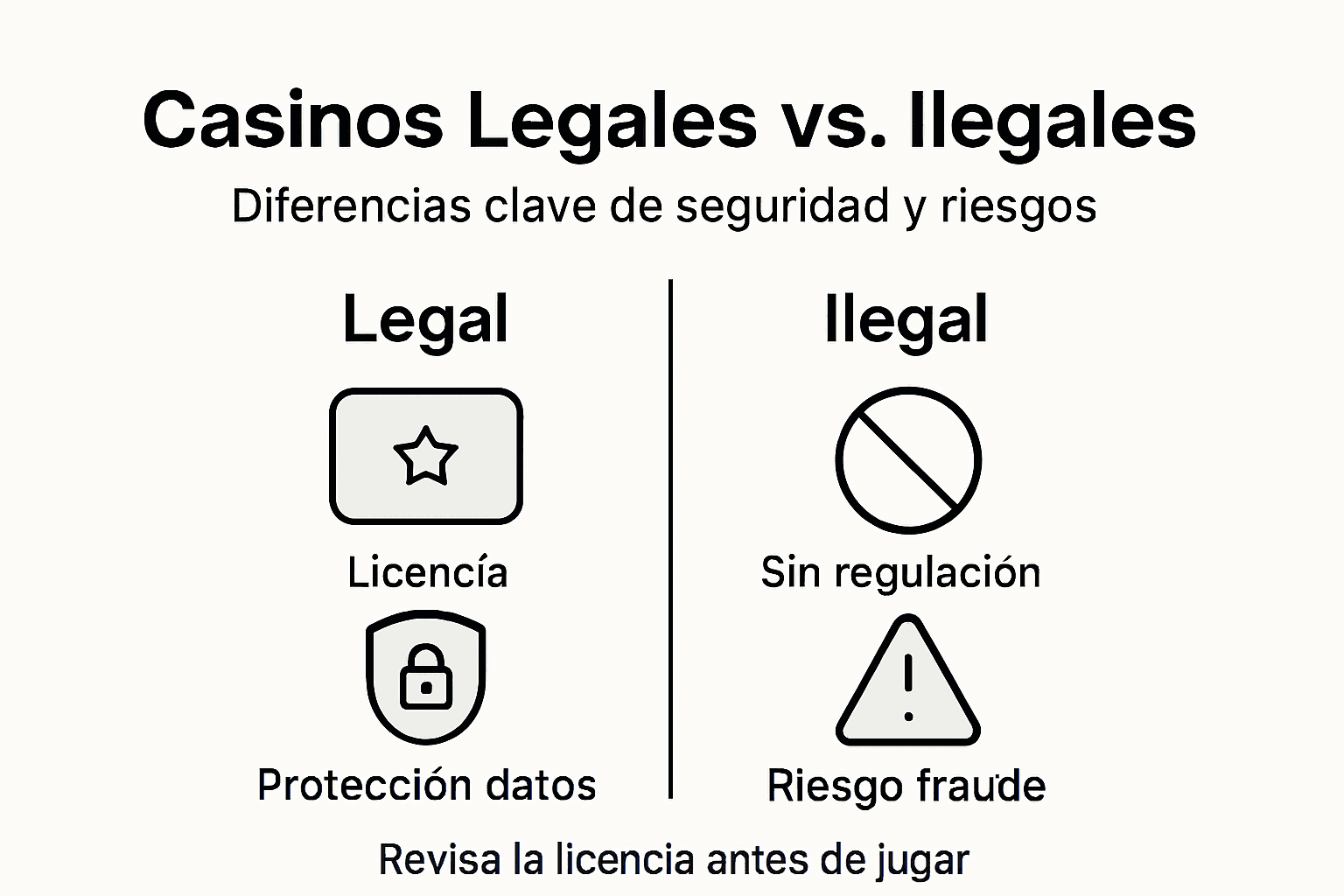 Infografía que muestra las principales diferencias entre casinos autorizados y aquellos que operan fuera de la ley.
