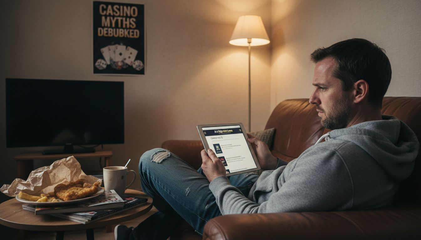 Man exploring casino fairness myths at home