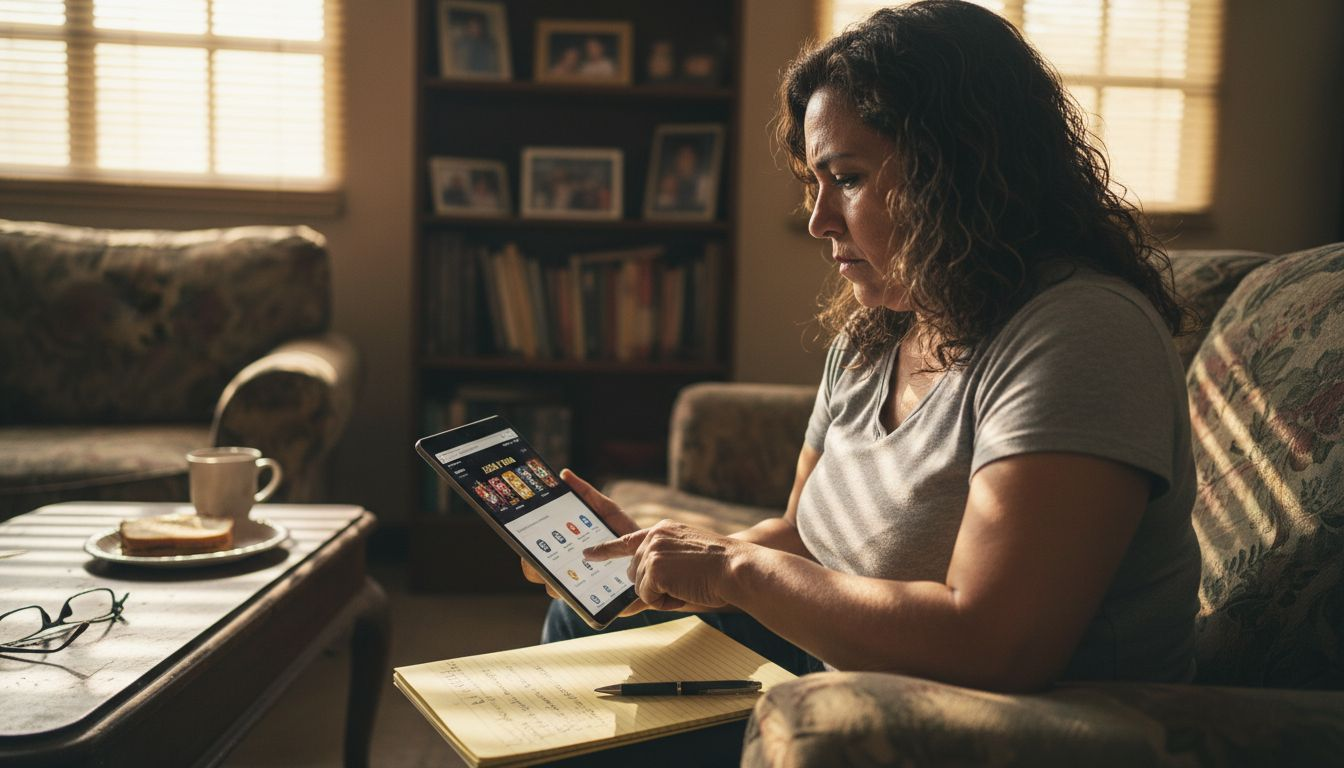 Mujer comprobando la validez de la licencia de un casino online