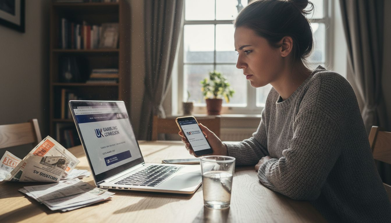 Woman verifying UK casino license online