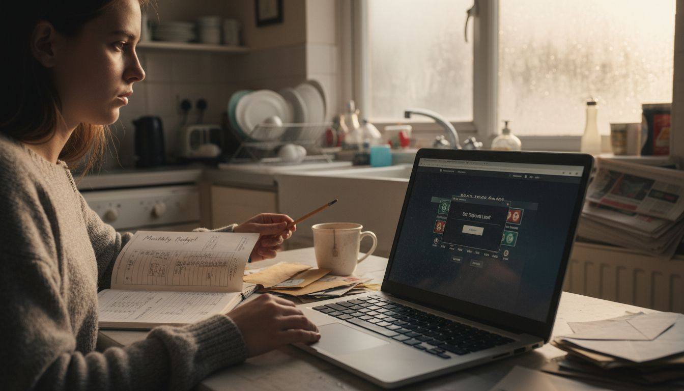 Woman using deposit limit tool at home