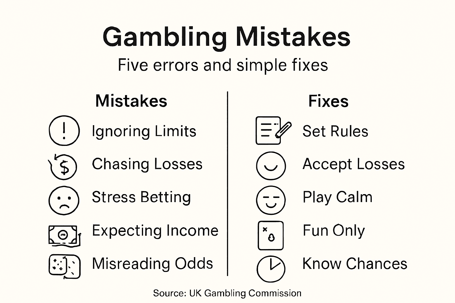 Infographic with common gambling mistakes and fixes