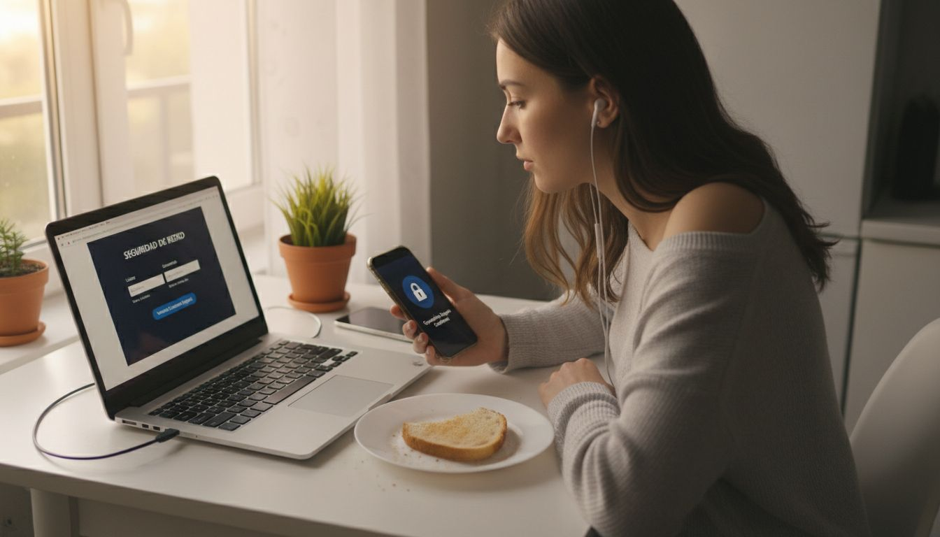 Antes de registrarse, una mujer se asegura de que la conexión sea segura
