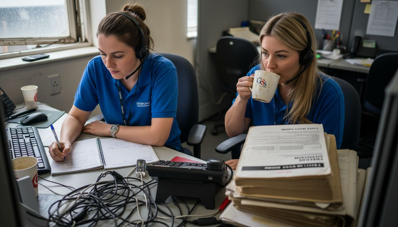 Team providing phone support in office cubicle