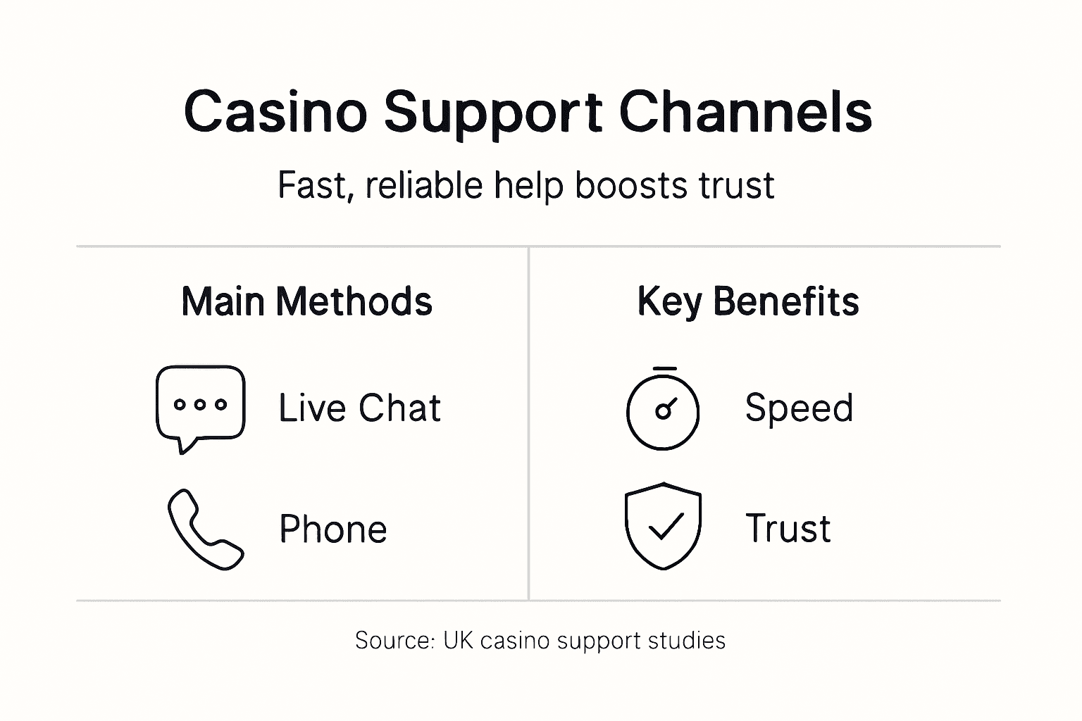 Infographic showing casino customer support channels