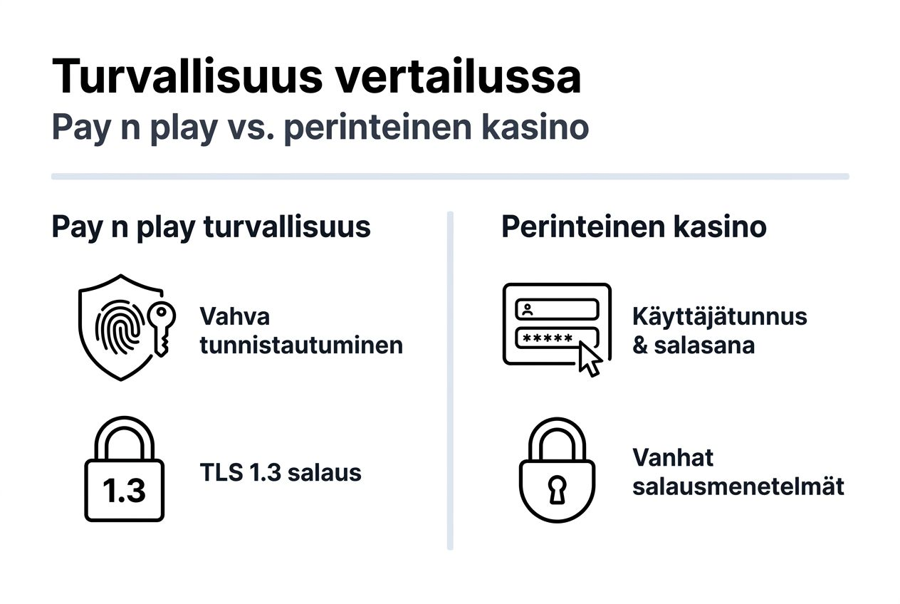 Infografiikka: Pay n Play -kasinoiden ja perinteisten nettikasinoiden turvallisuus vertailussa