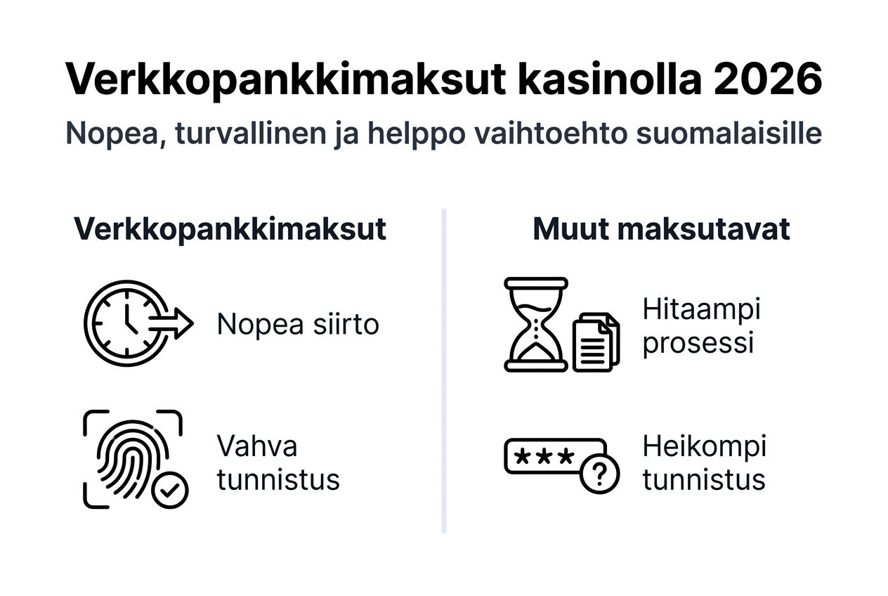 Kasinon maksutavat 2026: infografiikka, jossa vertaillaan eri vaihtoehtoja