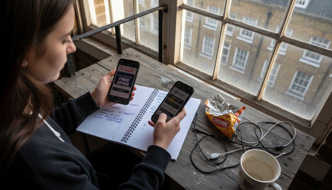 Woman using multiple devices for casino accounts