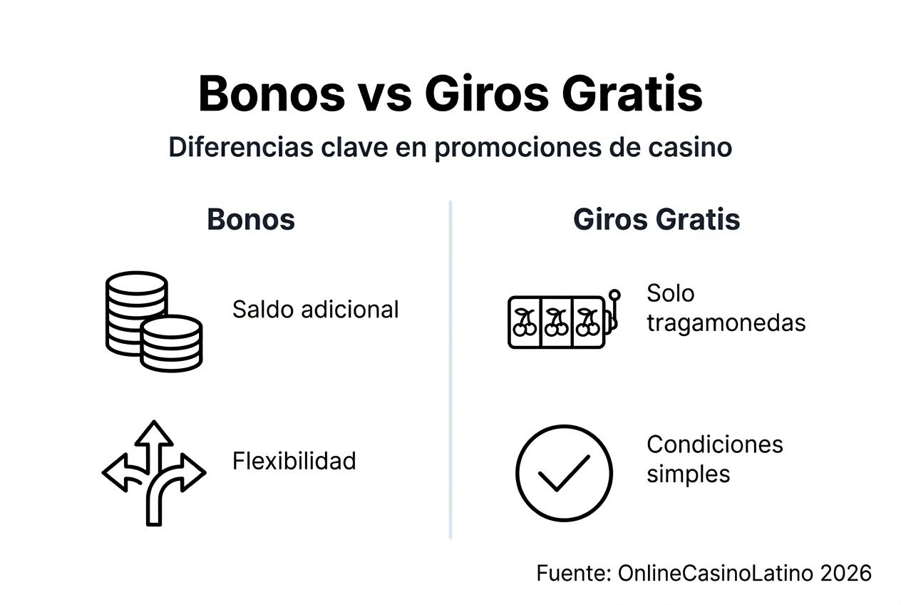 Infografía: ¿En qué se diferencian los bonos y los giros gratis en los casinos?