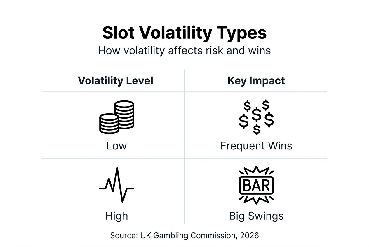 Infographic showing slot volatility types and impact