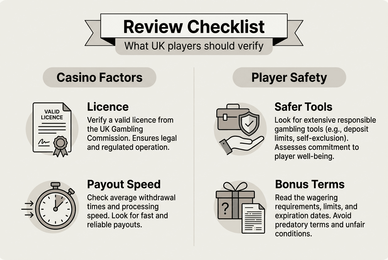 Infographic overview of casino review checklist
