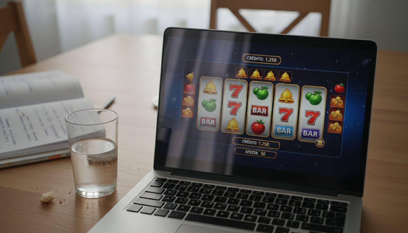 La pantalla de la máquina tragamonedas está encendida