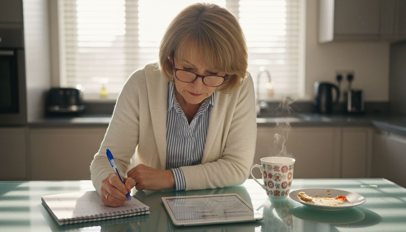 Woman reviews casino bonus terms at counter