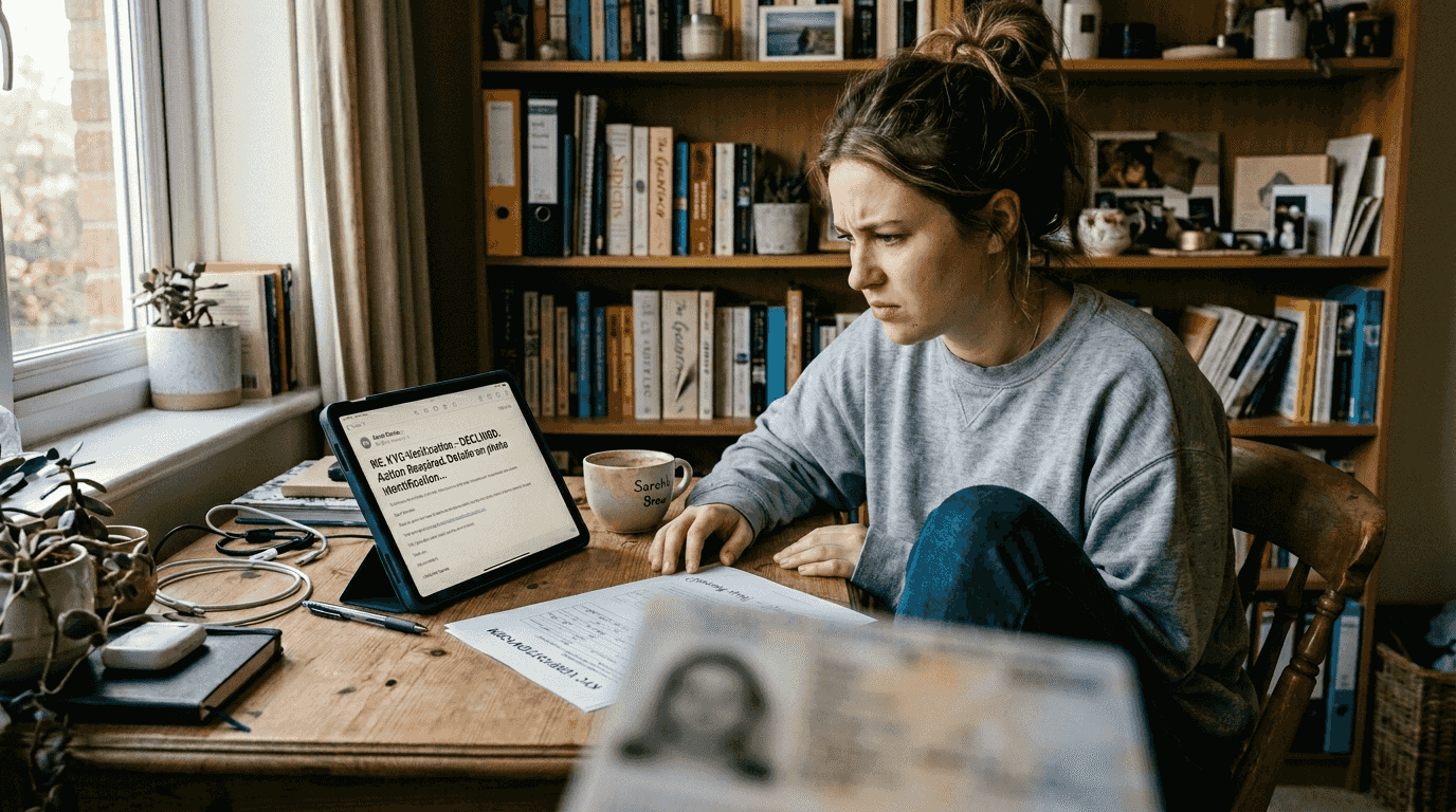 Woman awaiting casino KYC verification email