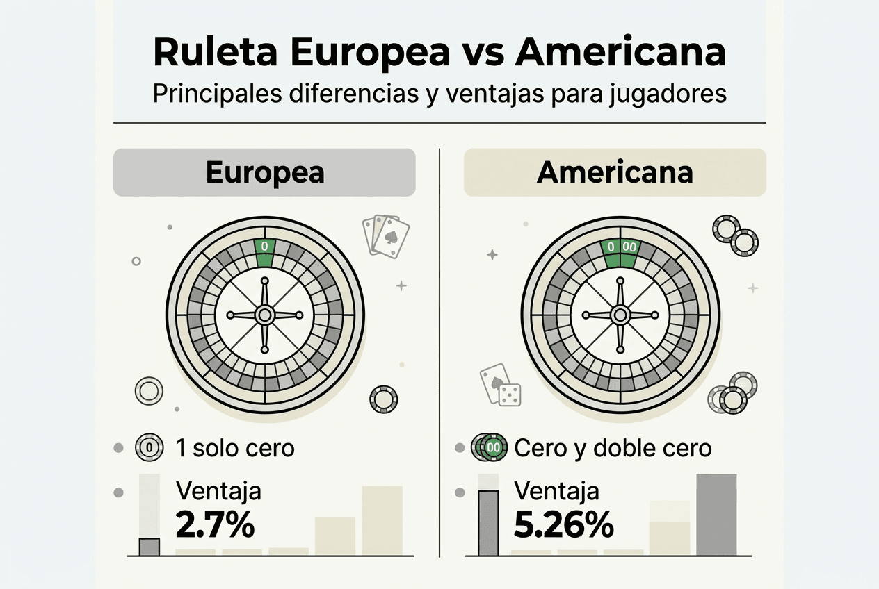 Infografía: principales diferencias entre la ruleta europea y la americana