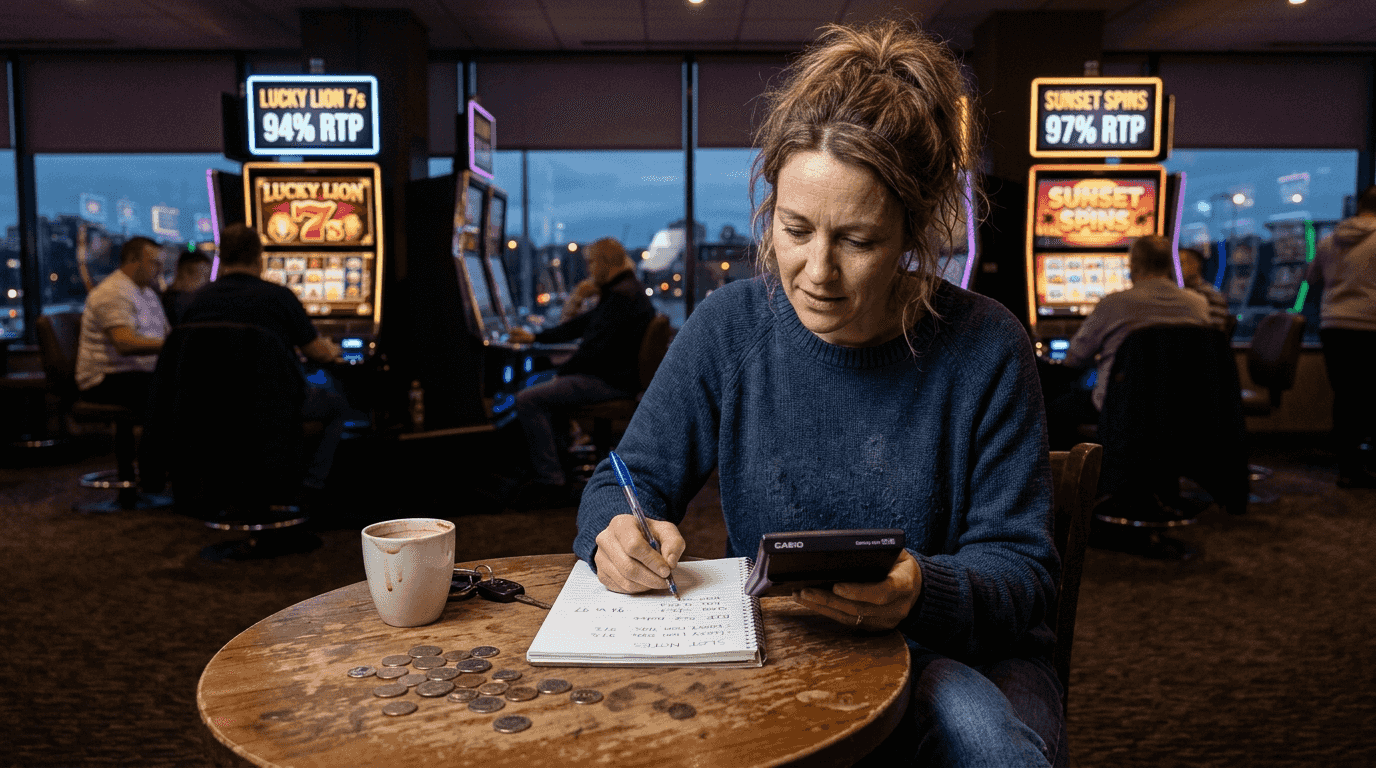 Woman comparing slot RTP rates