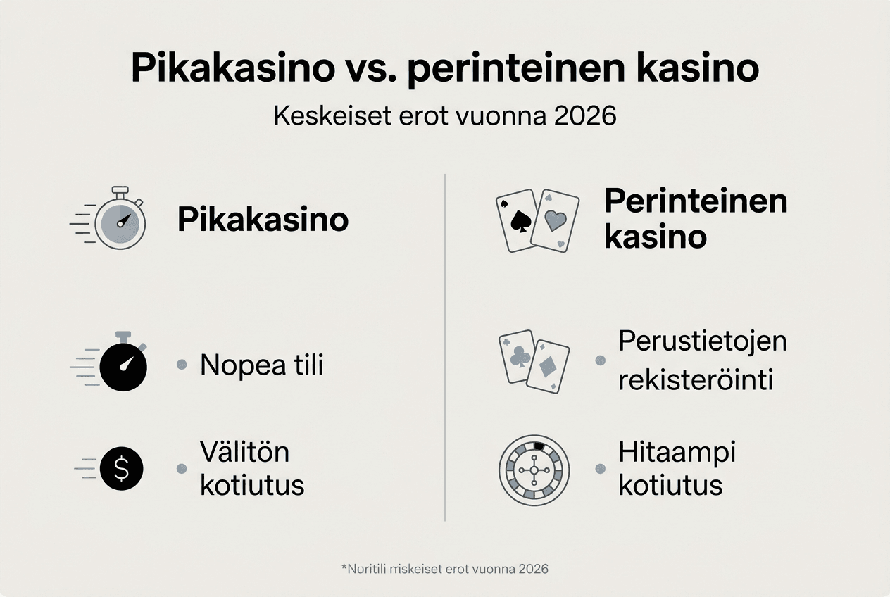 Kuvallinen vertailu: pikakasinot vs. perinteiset kasinot – mitä eroja löytyy?