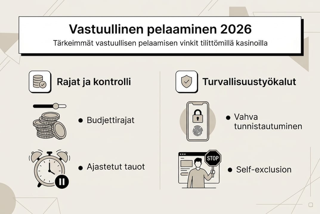 Infografiikka vastuullisen pelaamisen käytännöistä ja vinkkeistä