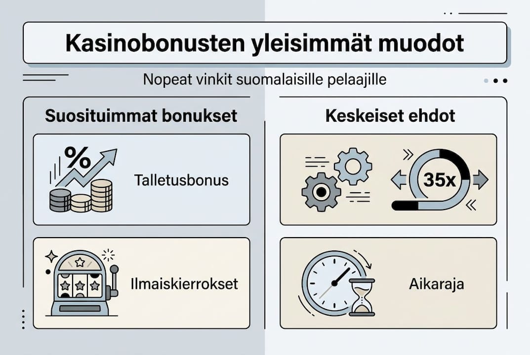 Kasinobonusten tärkeimmät muodot yhdessä kuvana