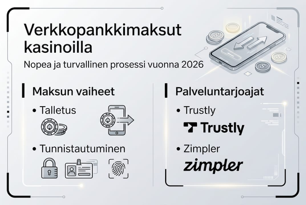 Kasinon verkkopankkimaksujen kulku selkeästi esitettynä infografiikassa