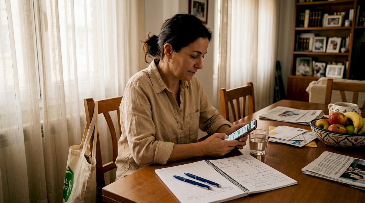 Mujer revisando y comparando diferentes casas de apuestas desde su móvil