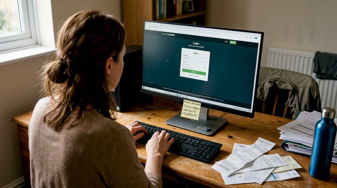 Woman entering strong password for online casino