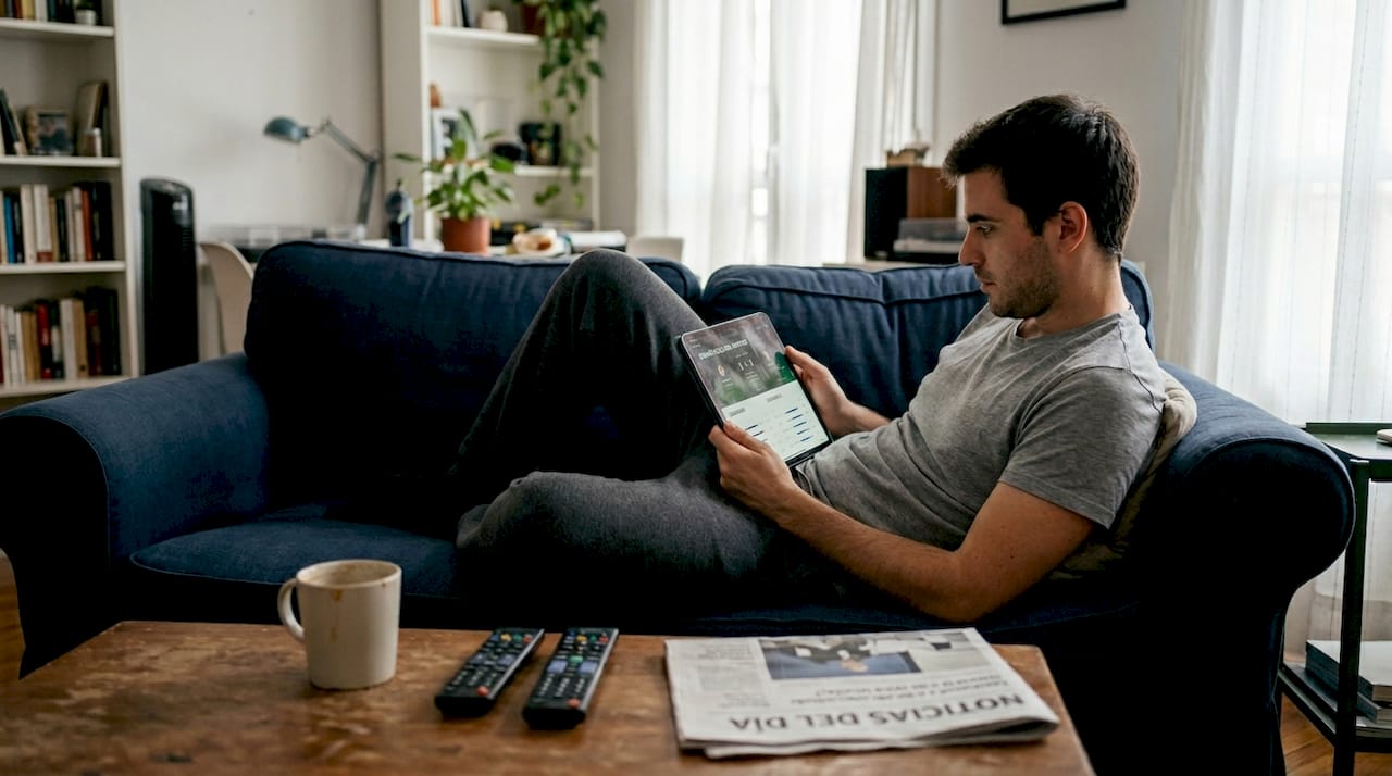 Hombre revisando las estadísticas de juegos de casino en su tablet