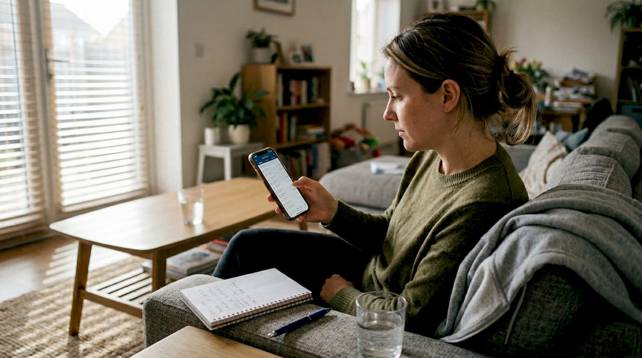 Woman checking casino deposit spending on phone