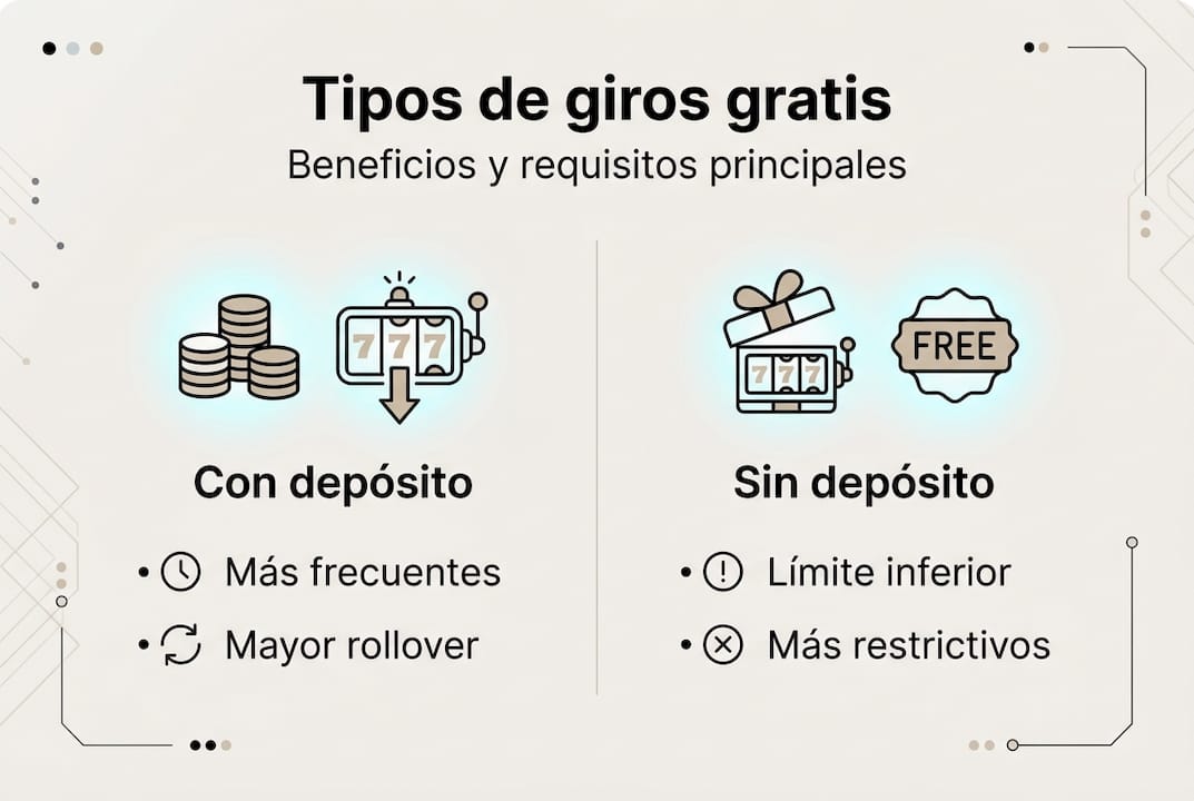 Descubre en esta infografía los diferentes tipos de tiradas gratis que puedes encontrar en los casinos online.