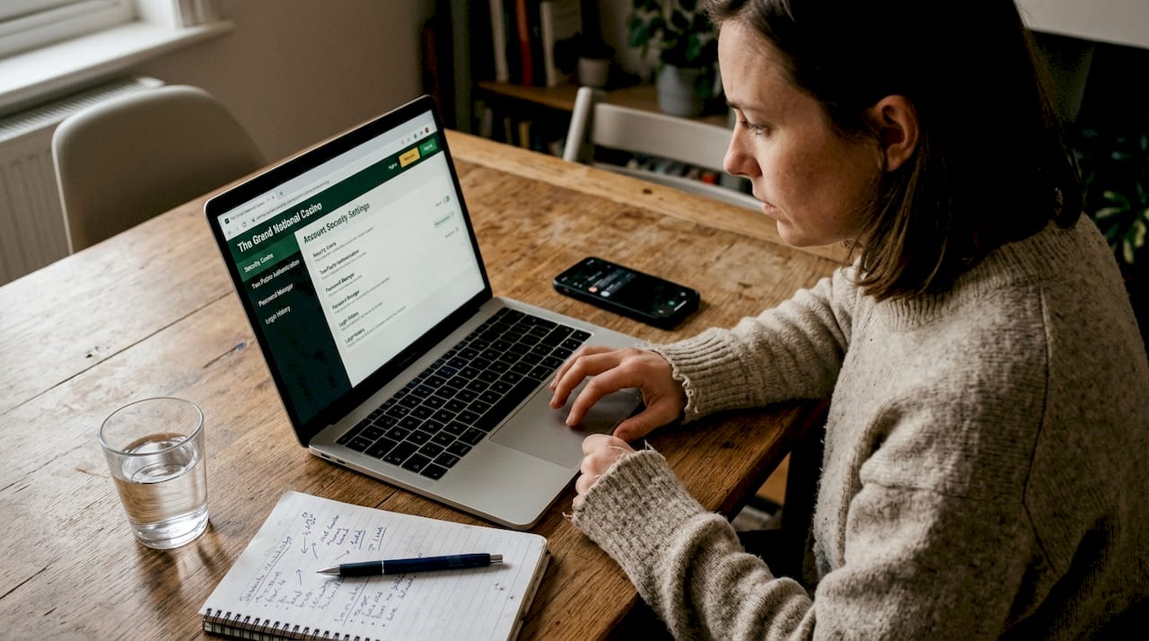 Woman checking online casino account security