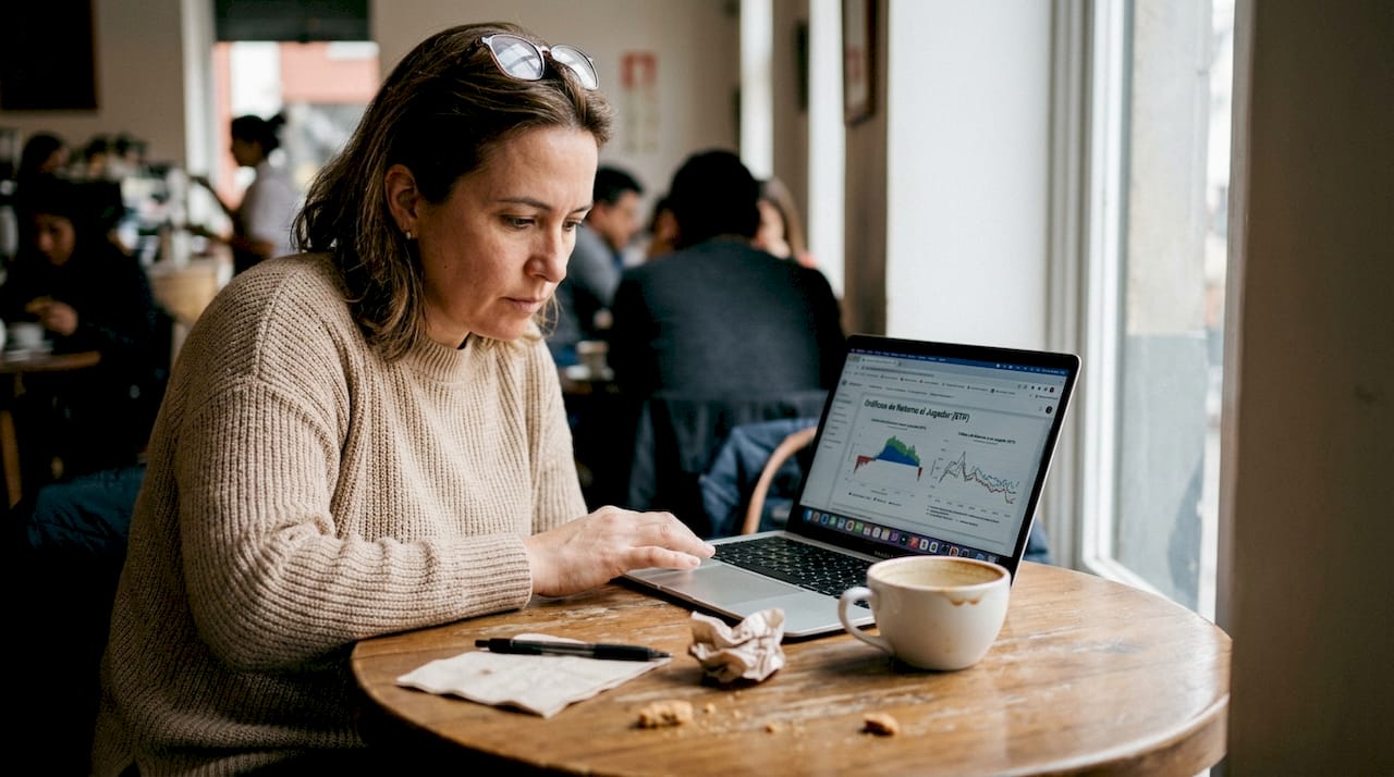 Una mujer consulta el porcentaje de retorno de las tragamonedas desde su portátil.