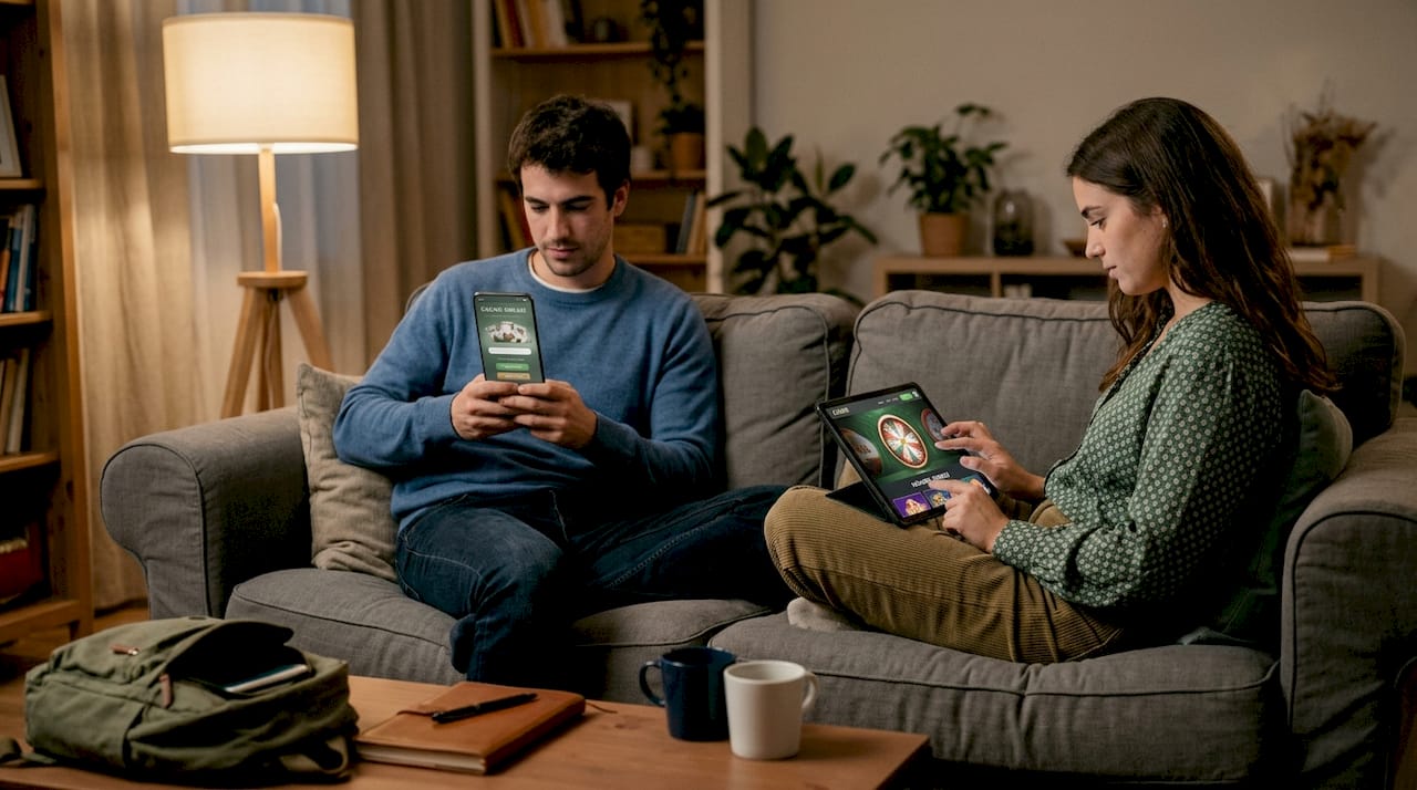 Jóvenes descubriendo las promociones de casinos online desde la comodidad de su hogar