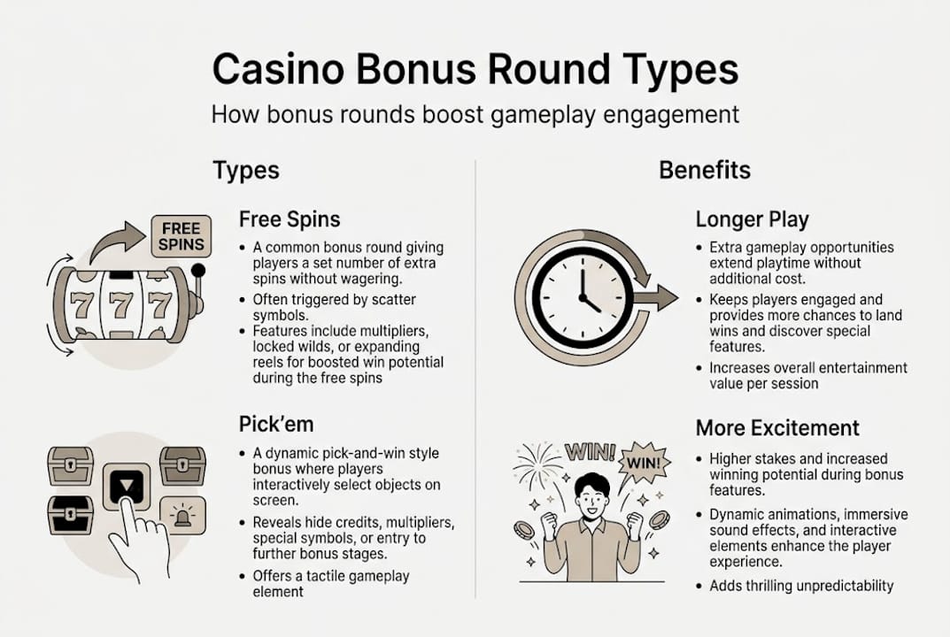 Infographic showing casino bonus round types and benefits