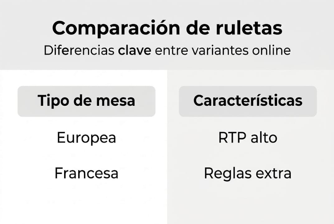 Infografía que muestra las diferencias entre las distintas versiones de ruleta online