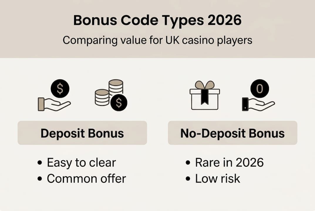 Infographic comparing UK casino bonus code types