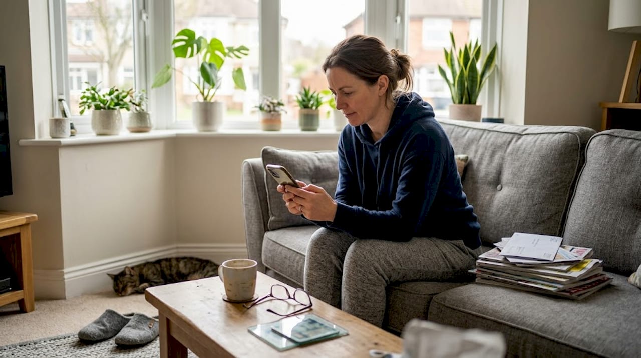 Woman checking payout status on phone app