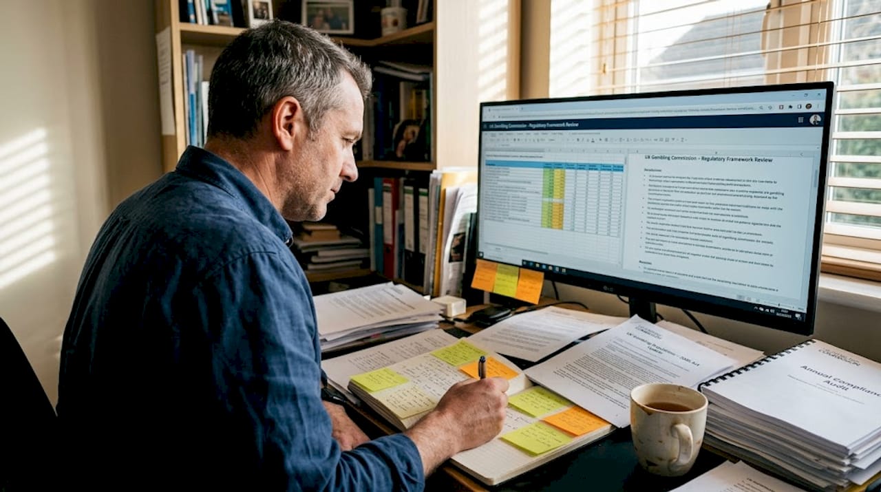 Compliance analyst reviews gambling regulations
