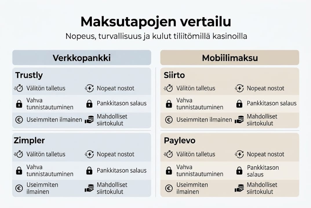 Kasinomaksutapojen vertailu – kaikki olennaiset tiedot yhdessä infografiikassa