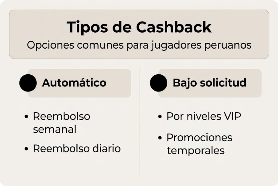 Infografía sobre las diferentes modalidades de cashback en casinos online