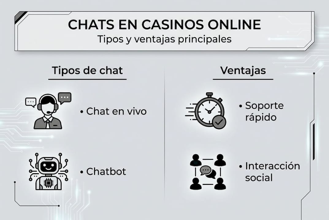 Descubre en esta infografía los diferentes tipos de chat que ofrecen los casinos online y las principales ventajas de utilizarlos.