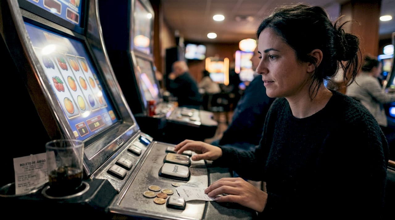 Usuario verificando el porcentaje de retorno en una máquina tragamonedas peruana