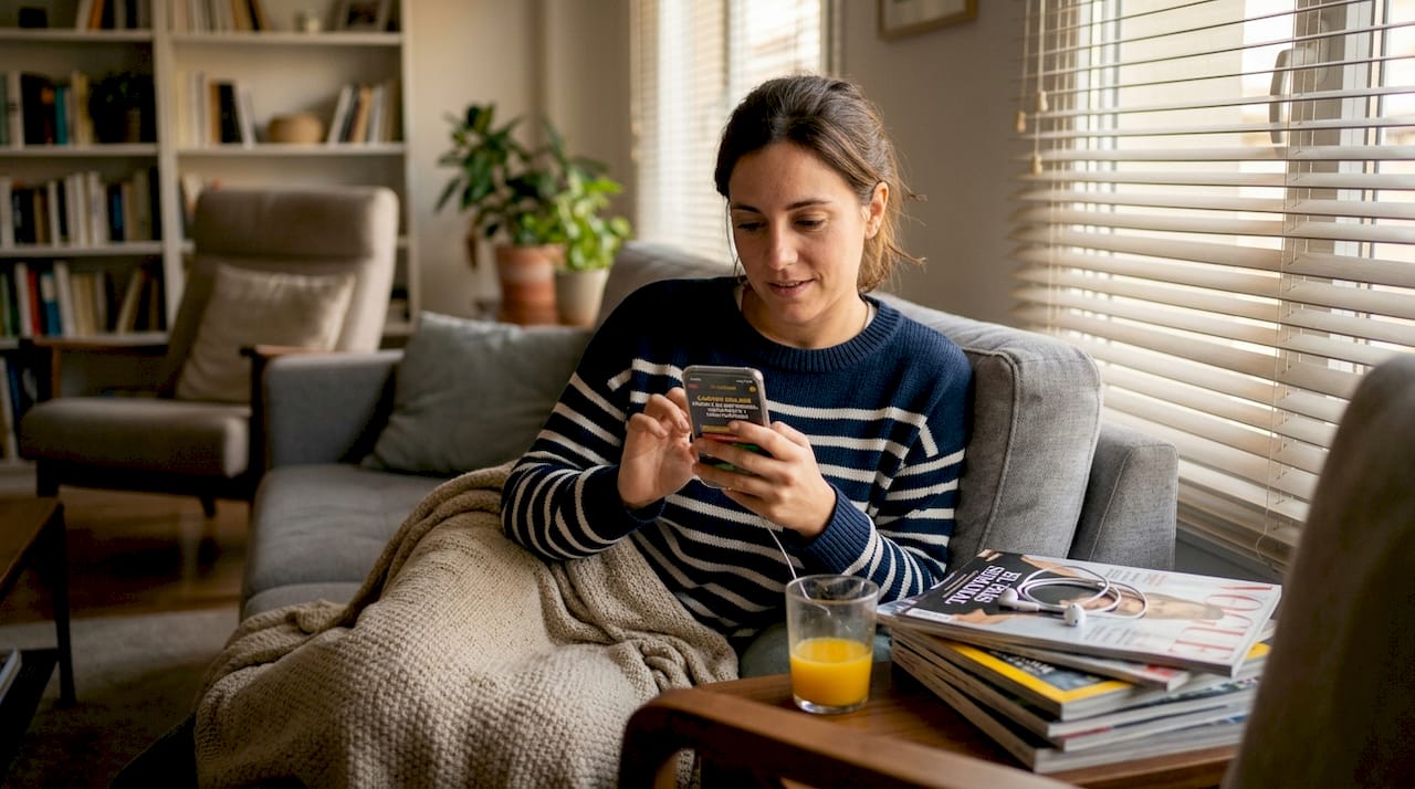 Mujer revisando una promoción de casino en su móvil