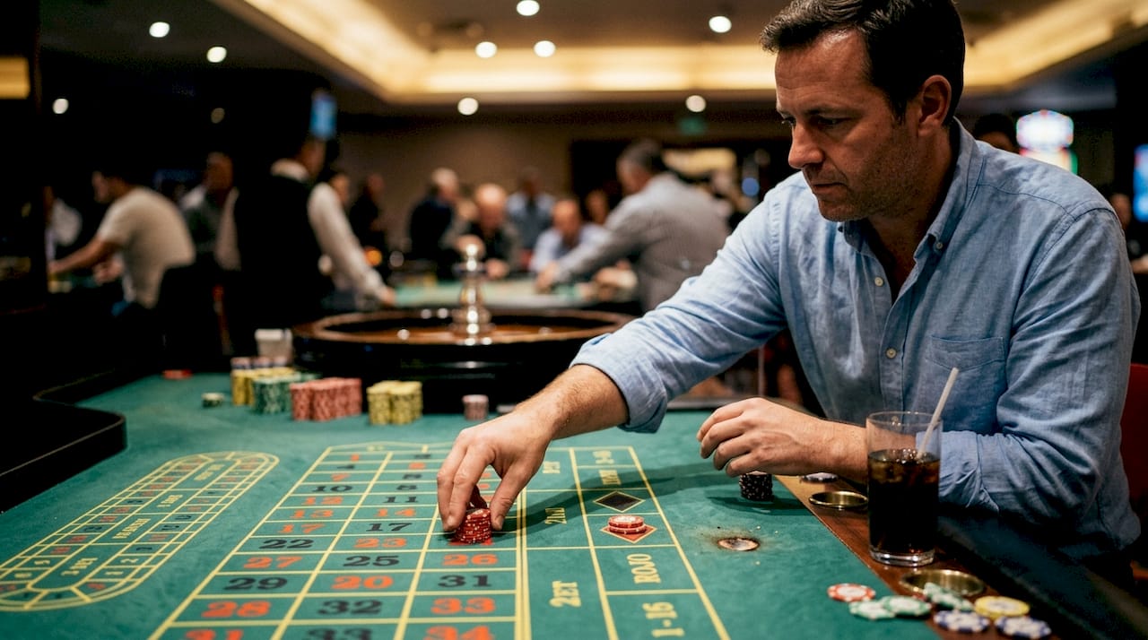 Un jugador coloca sus apuestas en las apuestas externas de la ruleta.