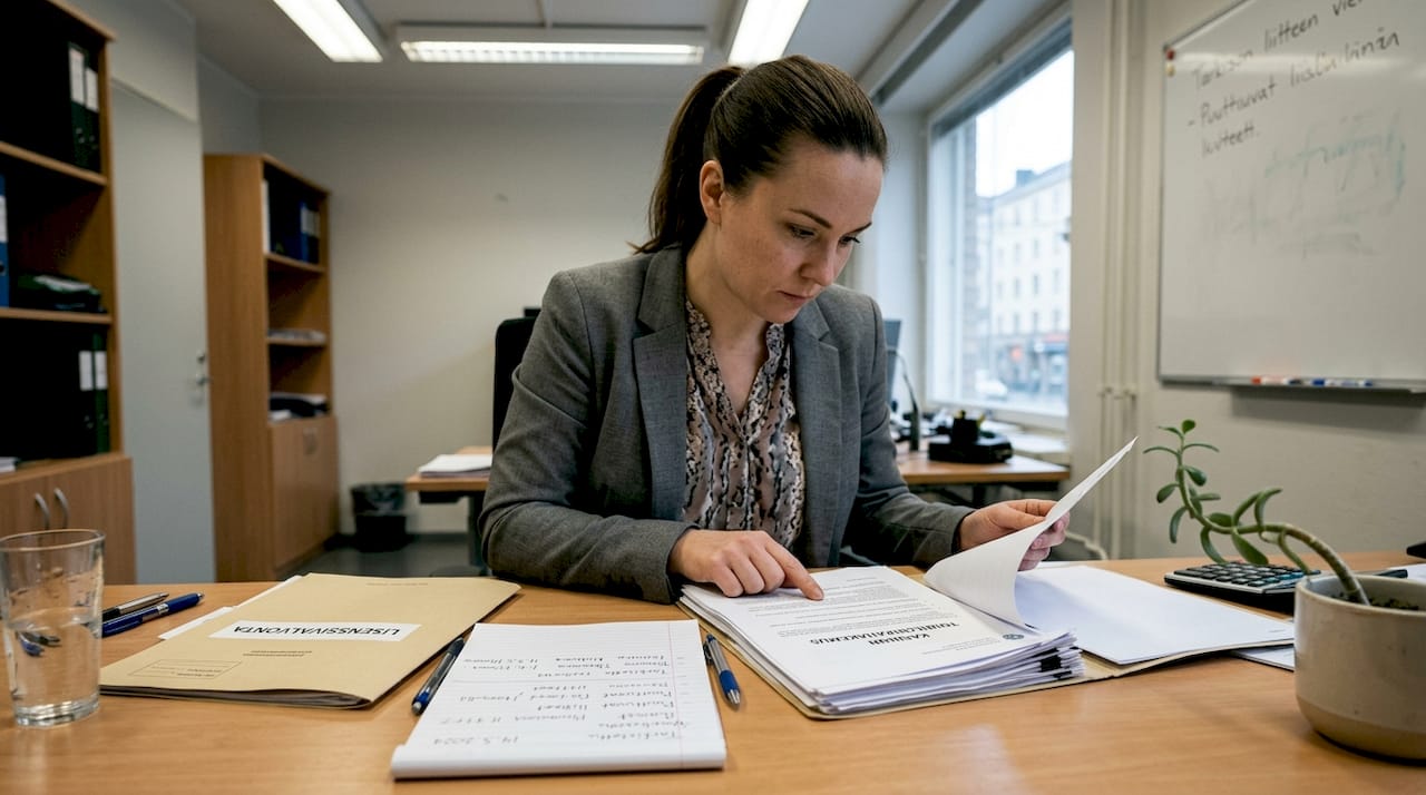 Viranomainen tarkistaa kasinon luvat ja asiakirjat.