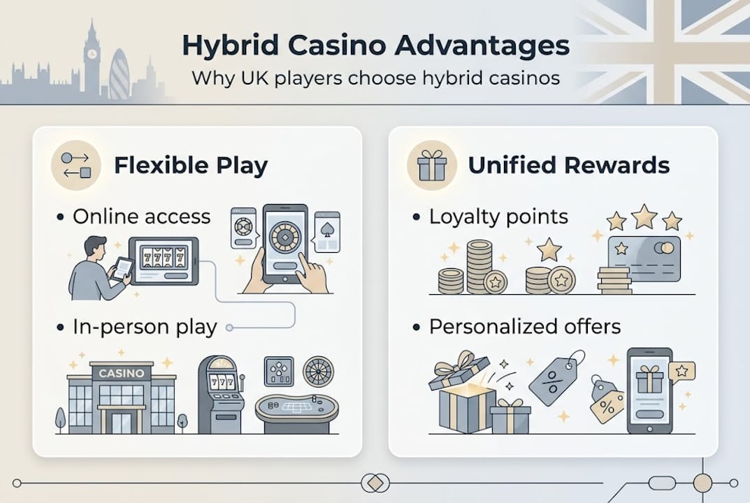 Infographic showing hybrid casino benefits and features